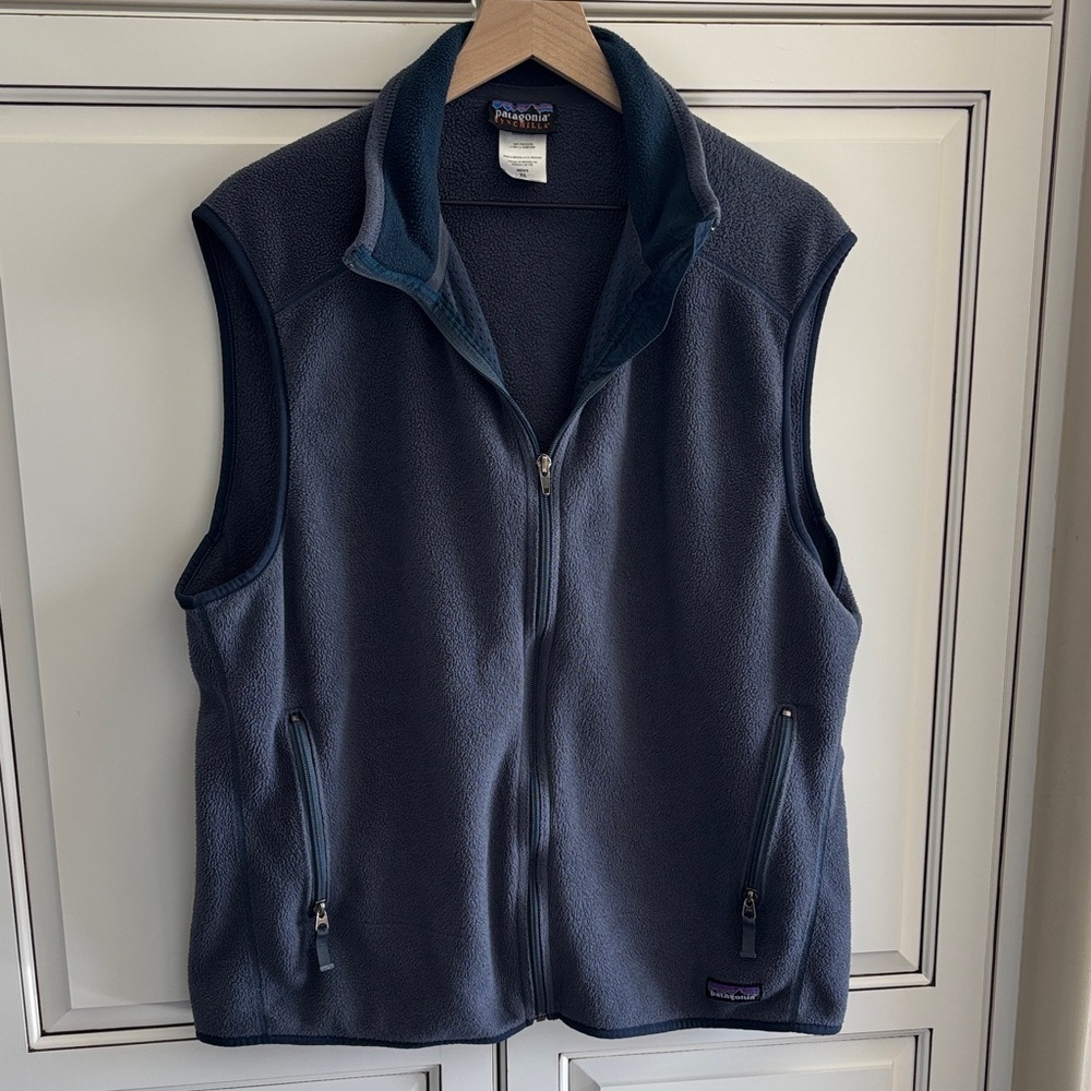 Patagonia Synchilla Full Zip Fleece Vest Outdoors Zip Pockets 25183 Blue Mens XL